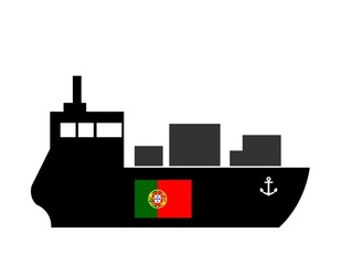 Drapeau du Portugal sur un bateau cargo