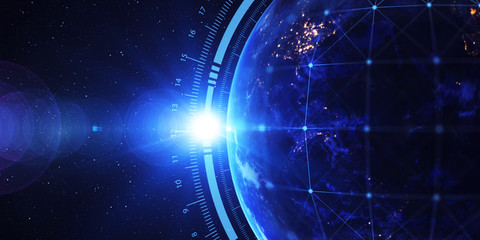 Global International Connectivity Background/Connection lines Around Earth Globe, Futuristic Technology  Theme Background with Light Effect