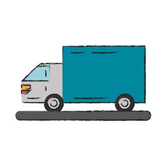 Colorful cargo truck doodle over white background vector illustration