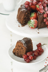 Piece of chocolate cake with fresh berries