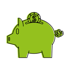 Green monocromatic piggy bank design over white background vector illustration