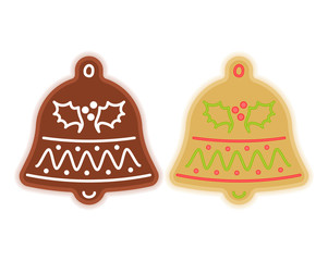 Traditional xmas cookies symbols: jingle bell. Flat illustration of christmas winter holiday sweet baked treats. Isolated on white background vector design elements.