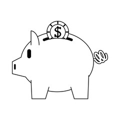 Black and white piggy bank design over white background vector illustration