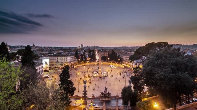 Sunset above the Piazza Popolo in Rome, Italy. April, 2016.