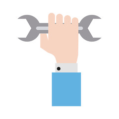 hand holding wrench tool icon image vector illustration design 