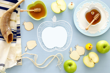 Rosh hashanah (jewish New Year holiday) concept. Traditional symbols