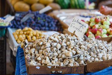 fresh garlic in market