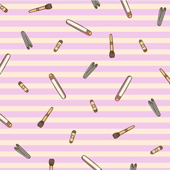 (illustration) sketch seamless pattern of makeup accessories on white