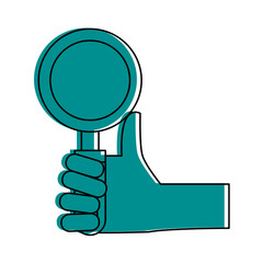 hand holding magnifying glass icon image vector illustration design  blue color