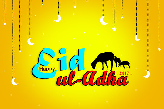 illustration of Eid-Ul-Adha on stars and moon background for Muslim community festival celebrations
