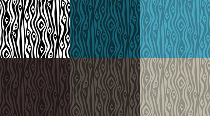 Seamless wood grain vector pattern in brown, blue and monochrome colors