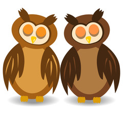 Two brown sleeping owls with closed eyes