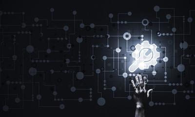 Technology conceptual image with gear digital symbol on dark bac