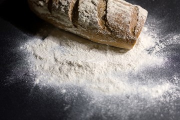 Fully baked bread on flour