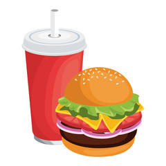 hamburger and drink cup  icon over white background vector illustration