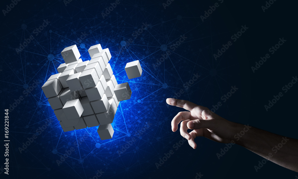 Poster idea of new technologies and integration presented by cube figure