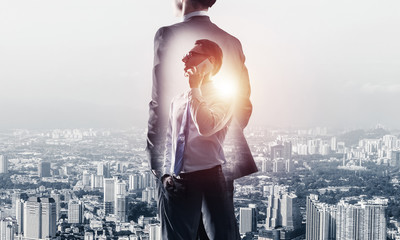 Concept of business success and control with confident boss agai
