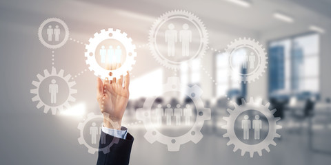 Teamwork concept and choosing gesture of businessperson in elega