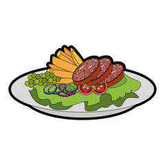 gourmet dish with salami and salad icon over white background vector illustration