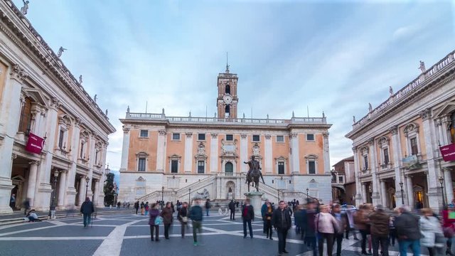Motion timelapse of people crowd at Capitoline Hill near Palacco Senatorio. Rome, Italy. April, 2016.