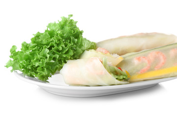 Portion of spring rolls on plate