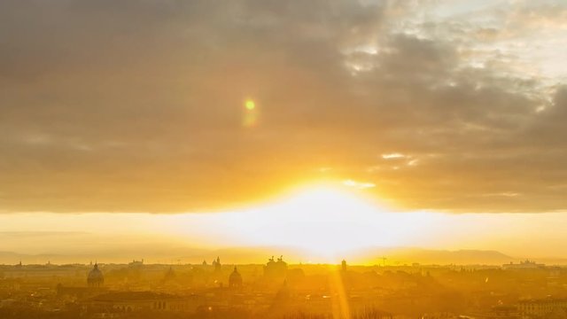 Aerial Timelapse of sunrise above the Rome city, Italy. April, 2016.