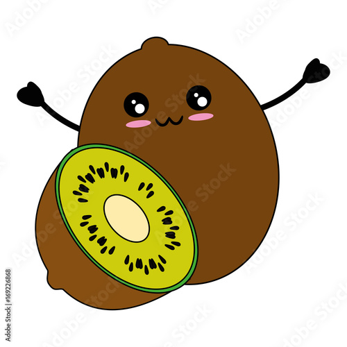 Kiwi Delicious Fruit Cute Kawaii Cartoon Icon Vector