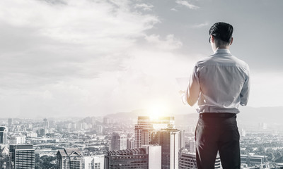 Concept of business success and control with confident boss agai