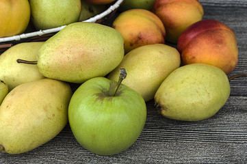 Summer fruit in a fruit basket, pear, apple and nectarine...
web design according pears and nectarines photos

