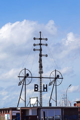 old wind semaphor for ships shows weather information in the North Sea, this landmark of Cuxhaven,...