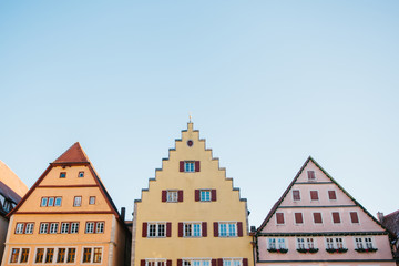 Traditional houses in Rothenburg ob der Tauber in Germany. European architecture. Buildings.