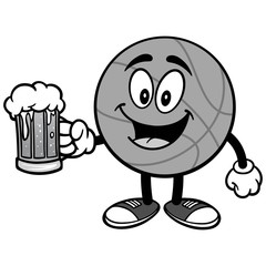 Cartoon Basketball with Beer Illustration