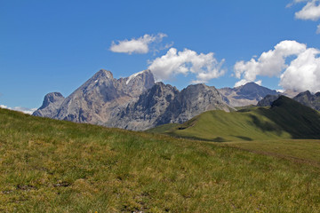 Fototapeta premium Gran Vernel e Marmolada dal Col Bel; Val di Fassa, Trentino