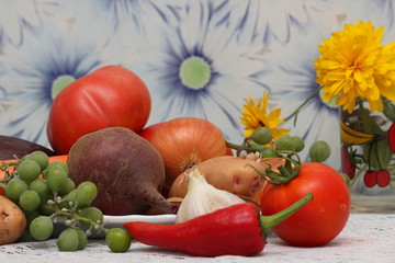 Vintage of different vegetables in the home kitchen