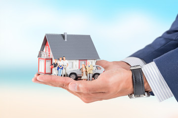 Insurance house, car and family health live concept.