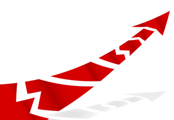 flat red arrow on white background, flying upwards