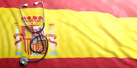 Stethoscope on Spain flag, 3d illustration