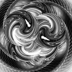 Fractal with black and white intersecting circles and