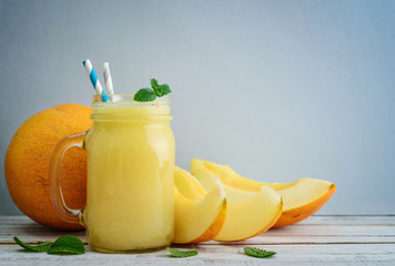 Melon smoothie in  jars