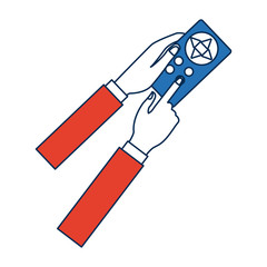 hands holding control remote advanced for drones vector illustration