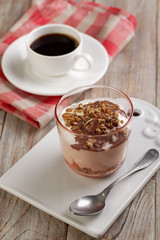 Yogurt with granola and coffee