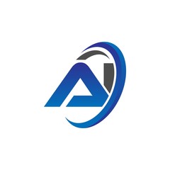 vector initial logo letters ai with circle swoosh blue gray