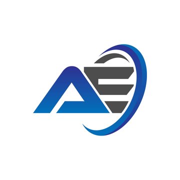 vector initial logo letters ae with circle swoosh blue gray