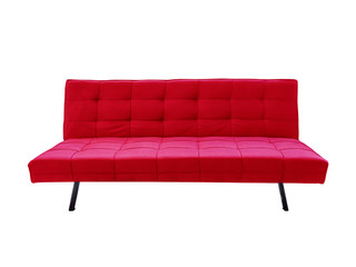 Modern red fabric sofa, isolated on white background with clipping path.
