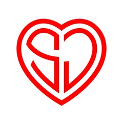 initial letters logo sj red monogram heart love shape