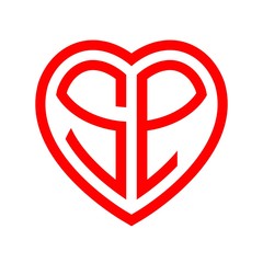 initial letters logo sp red monogram heart love shape
