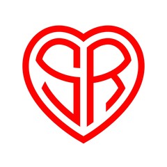 initial letters logo sr red monogram heart love shape