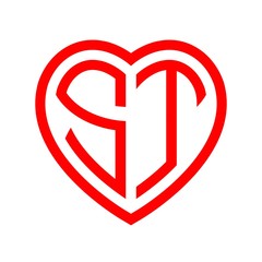 initial letters logo st red monogram heart love shape