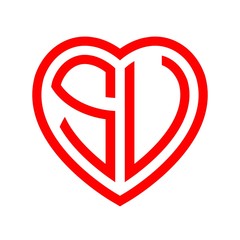 initial letters logo su red monogram heart love shape
