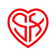 initial letters logo sx red monogram heart love shape